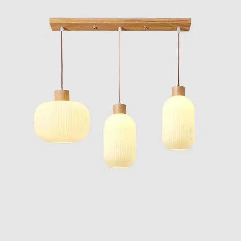 Japanese Minimalist Log Wood Strip Glass Jar 1/2/3 Light Island Light Chandelier Lumendat