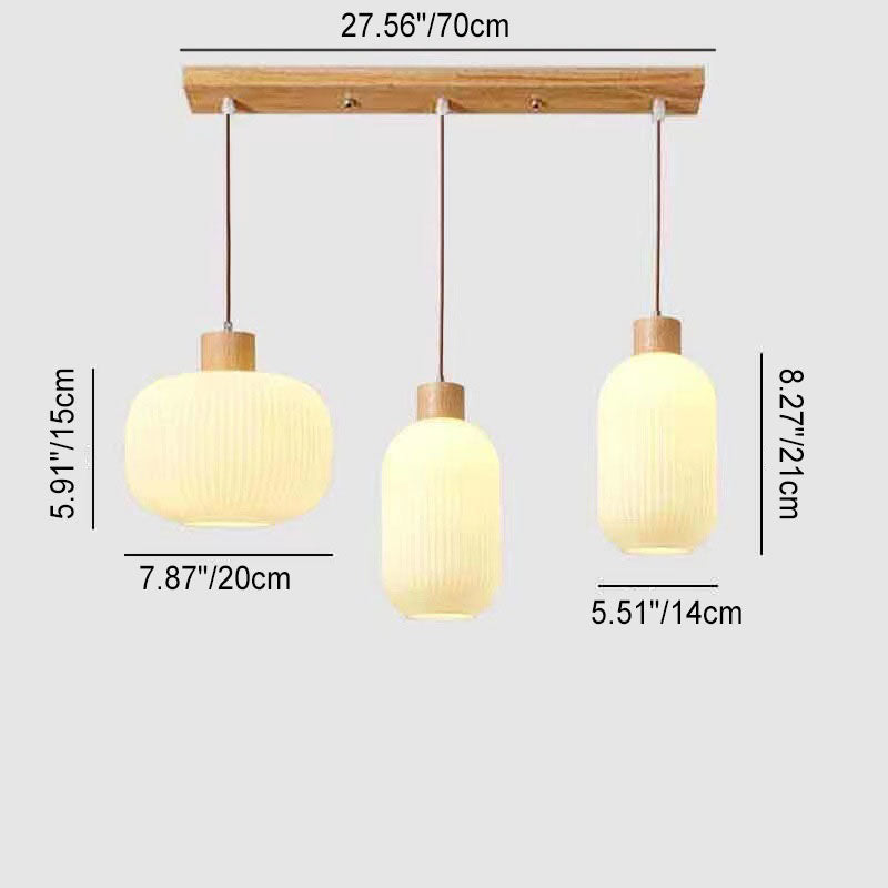 Japanese Minimalist Log Wood Strip Glass Jar 1/2/3 Light Island Light Chandelier