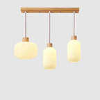 Traditional Japanese Log Solid Wood Strip Glass Jar 1/2/3 Light Island Pendant Light For Living Room Lumendat