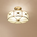 Traditional European Brass Glass Round Hand Carved 4/6 Light Semi-flush Mount Ceiling Light for Hallway