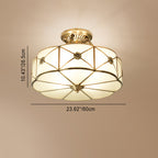 Traditional European Brass Glass Round Hand Carved 4/6 Light Semi-flush Mount Ceiling Light for Hallway