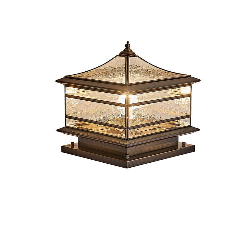 European Outdoor Brass Glass Square 1/2 Light Waterproof Pillar Landscape Light Lumendat