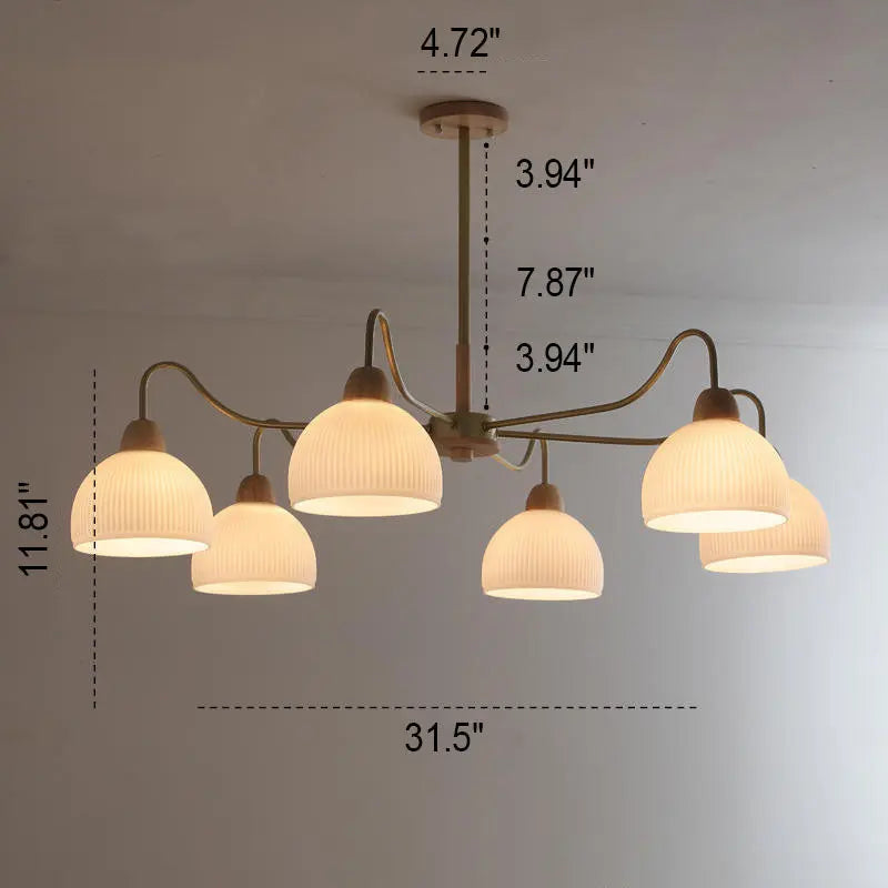 Nordic Japanese Glass Round Wood 3/6/8 Light Chandelier Lumendat