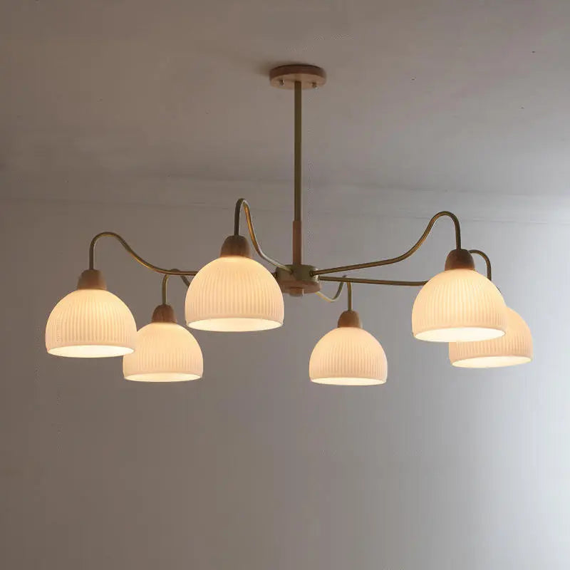 Nordic Japanese Glass Round Wood 3/6/8 Light Chandelier Lumendat