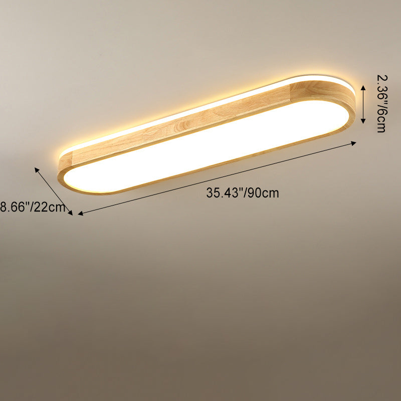 Traditional Japanese Rectangular Solid Wood Acrylic LED Flush Mount Ceiling Light For Living Room Lumendat