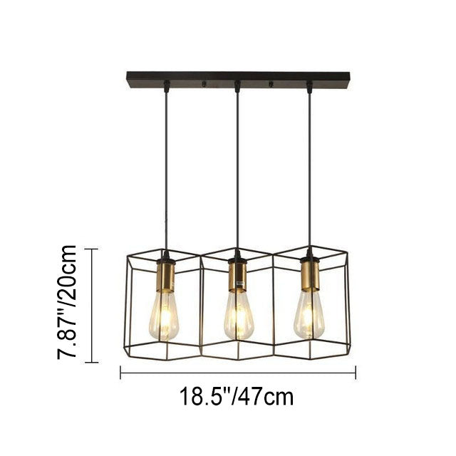 Industrial Vintage Geometric Frame Iron 3/5 Light Island Light Chandelier BulbSquare