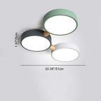 Contemporary Scandinavian Macaron Iron Geometric Round Shade Wood Splicing LED Flush Mount Ceiling Light for Bedroom