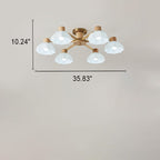 Traditional Japanese Wabi-sabi Rubberwood Hardware Glass 3/6/8-Light Flush Mount Lighting For Living Room Lumendat