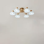 Traditional Japanese Wabi-sabi Rubberwood Hardware Glass 3/6/8-Light Flush Mount Lighting For Living Room Lumendat
