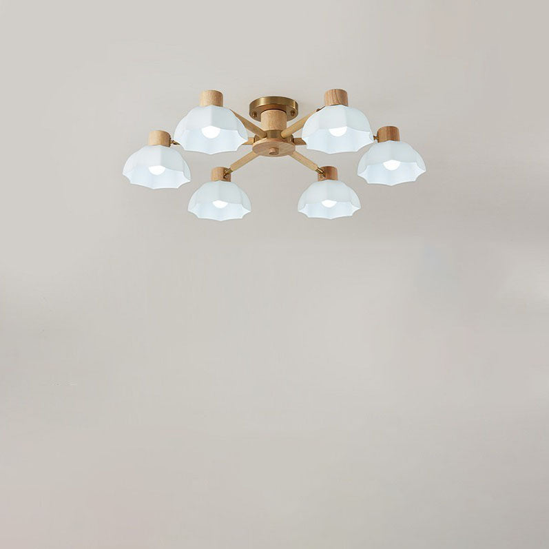 Traditional Japanese Wabi-sabi Rubberwood Hardware Glass 3/6/8-Light Flush Mount Lighting For Living Room Lumendat