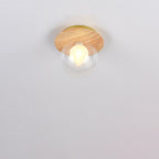 Japanese Minimalist Glass Iron Woodgrain 1-light Semi-flush Mount Ceiling Light
