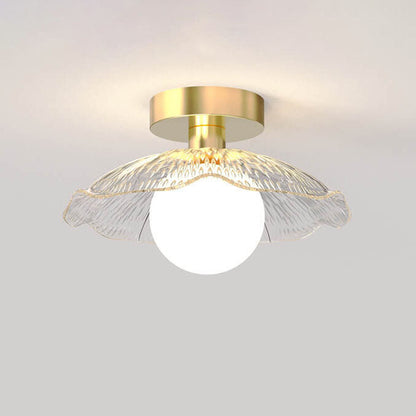 Modern Light Luxury Glass Flower Design Iron 1-light Semi-flush Mount Ceiling Light