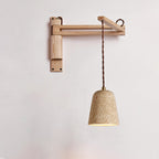 Japanese Modern Wood Retractable Folding 1-Light Wall Sconce Lamp Lumendat