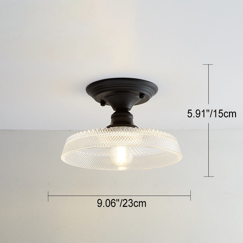 Nordic Vintage Glass Floral Round Geometry 1-Light Semi-Flush Mount Ceiling Light Lumendat