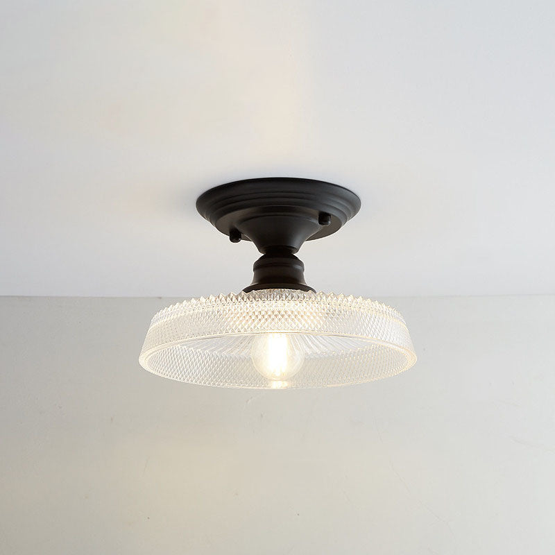Nordic Vintage Glass Floral Round Geometry 1-Light Semi-Flush Mount Ceiling Light Lumendat