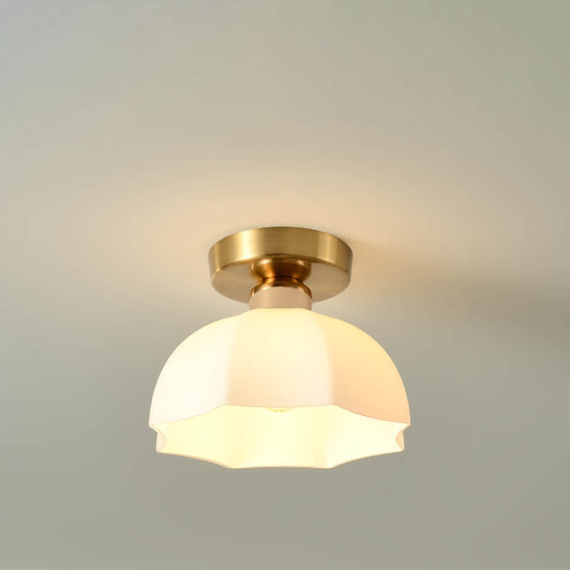 Scandinavian Modern Minimalist Iron Glass Ceramic Flower Diamond 1-Light Semi-Flush Mount Ceiling Light Lumendat