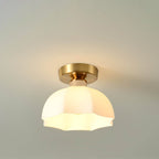 Scandinavian Modern Minimalist Iron Glass Ceramic Flower Diamond 1-Light Semi-Flush Mount Ceiling Light Lumendat