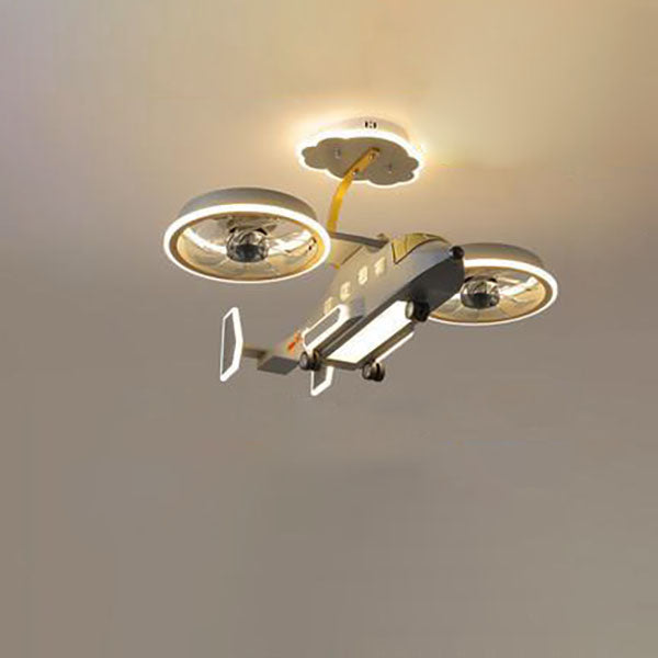 Lumendat Contemporary Creative Hardware Kids Aircraft LED Downrods Ceiling Fan Light For Bedroom Lumendat