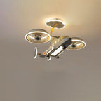 Lumendat Contemporary Creative Hardware Kids Aircraft LED Downrods Ceiling Fan Light For Bedroom Lumendat