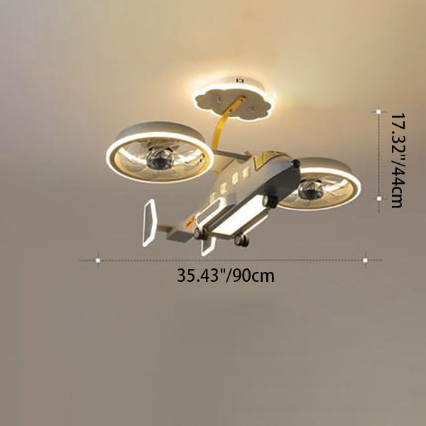 Lumendat Contemporary Creative Hardware Kids Aircraft LED Downrods Ceiling Fan Light For Bedroom Lumendat