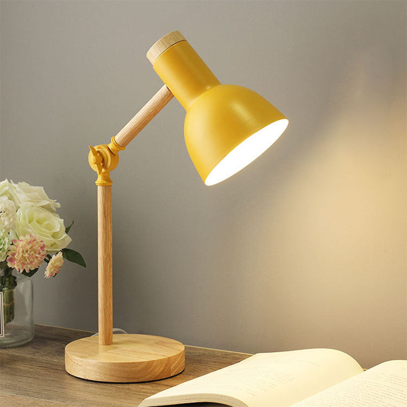 Contemporary Nordic Iron Semi-Circular Shade Wooden Base 1-Light Table Lamp For Study Lumendat