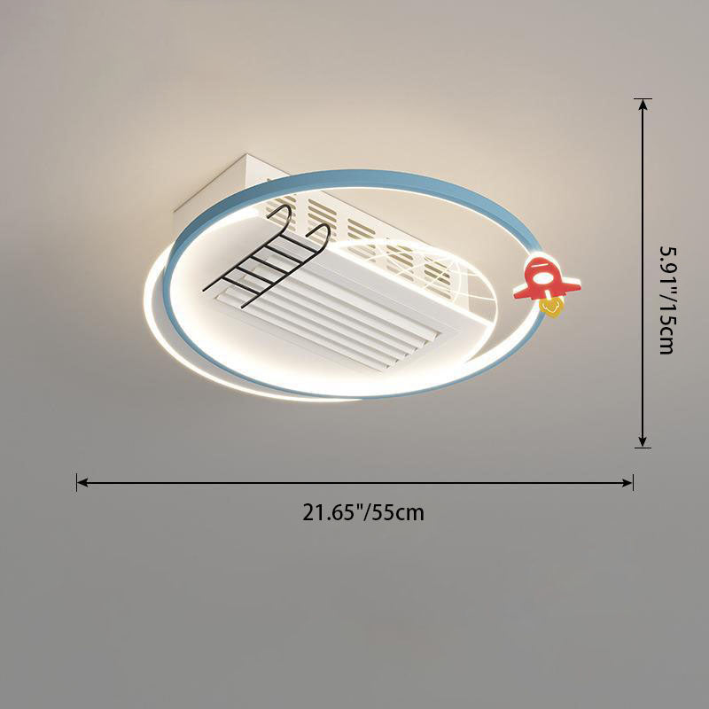Lumendat Contemporary Creative Acrylic Astronaut Moon LED Kids Flush Mount Ceiling Invisible Bladeless Fan Light For Bedroom Lumendat