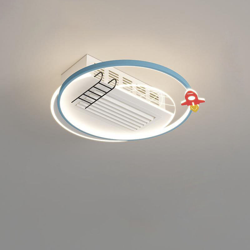 Lumendat Contemporary Creative Acrylic Astronaut Moon LED Kids Flush Mount Ceiling Invisible Bladeless Fan Light For Bedroom Lumendat