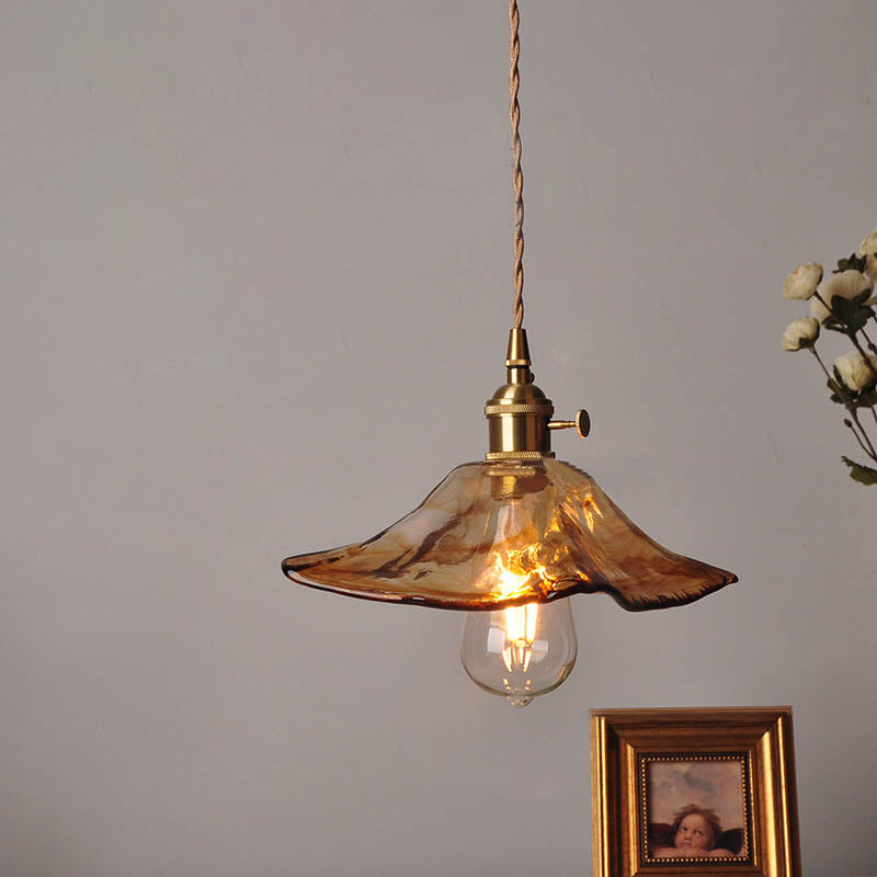 Modern Eclectic Amber Brass Glass Geometric Jar 1-light Pendant Light for Living Room BulbSquare