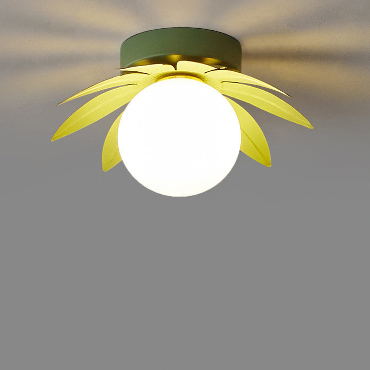 Contemporary Creative Cream Flower Pod Flower Globe Iron Glass 1-light Semi-flush Mount Ceiling Light for Hallway