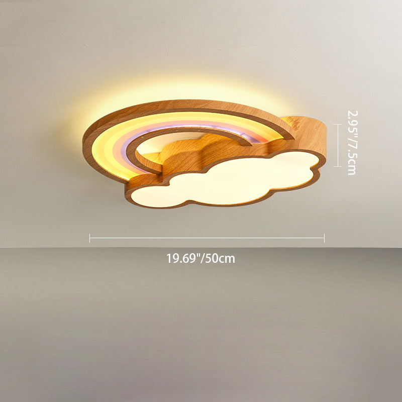 Lumendat Contemporary Creative Woodgrain Cartoon Animal Bee Aircraft Acrylic LED Kids Flush Mount Ceiling Light For Living Room Lumendat