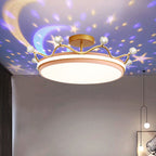 Contemporary Creative Kids Crown Iron Acrylic LED Semi-flush Mount Ceiling Light for Bedroom BulbSquare