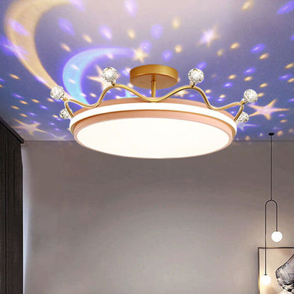 Contemporary Creative Kids Crown Iron Acrylic LED Semi-flush Mount Ceiling Light for Bedroom