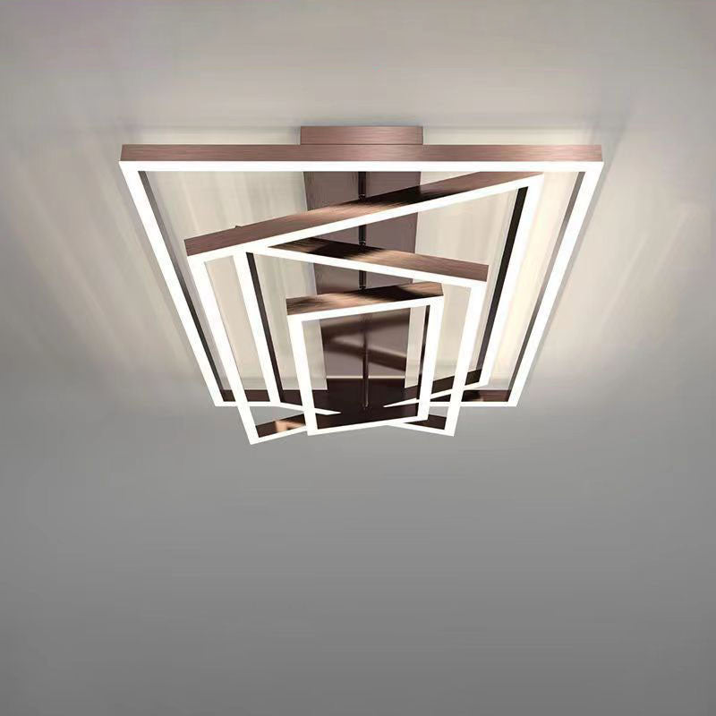Modern Minimalist Aluminum Finish Multi-layer Rectangular Frame LED Flush Mount Ceiling Light for Living Room