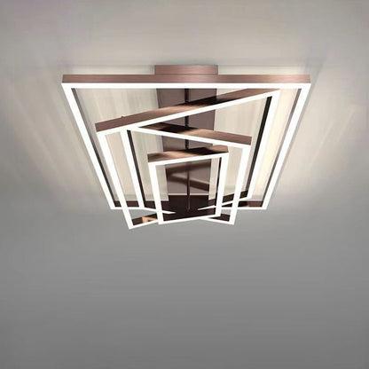 Modern Minimalist Aluminum Finish Multi-layer Rectangular Frame LED Flush Mount Ceiling Light for Living Room