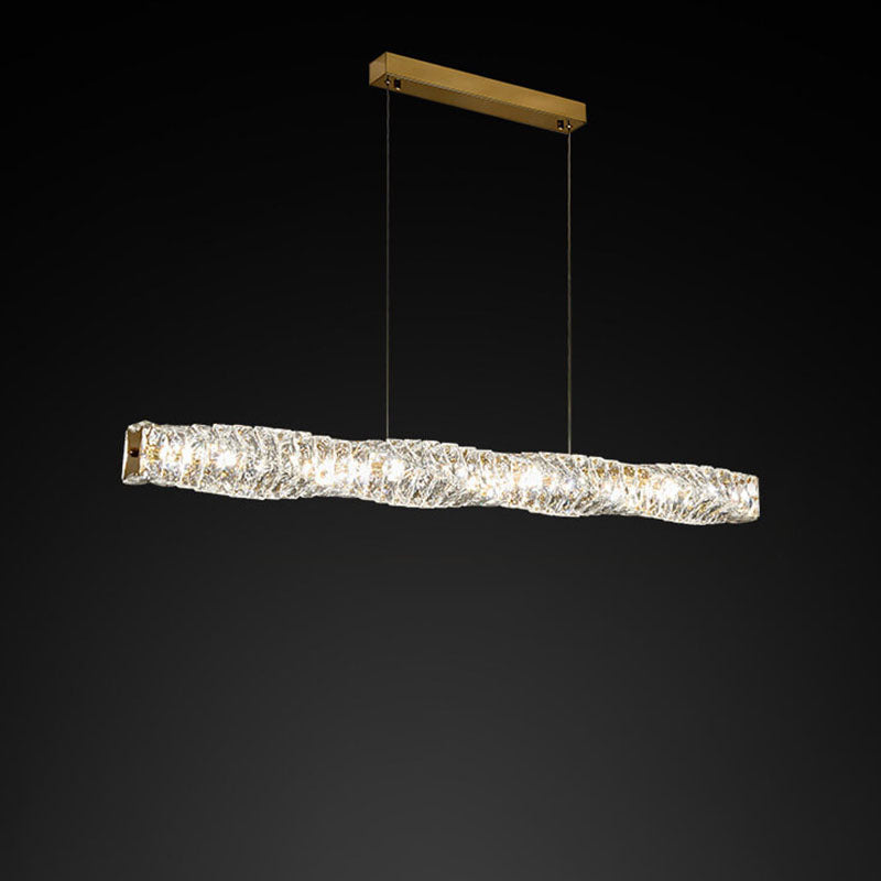 Modern Simplicity Stainless Steel Crystal Strip LED Island Light Pendant Light for Dining Room