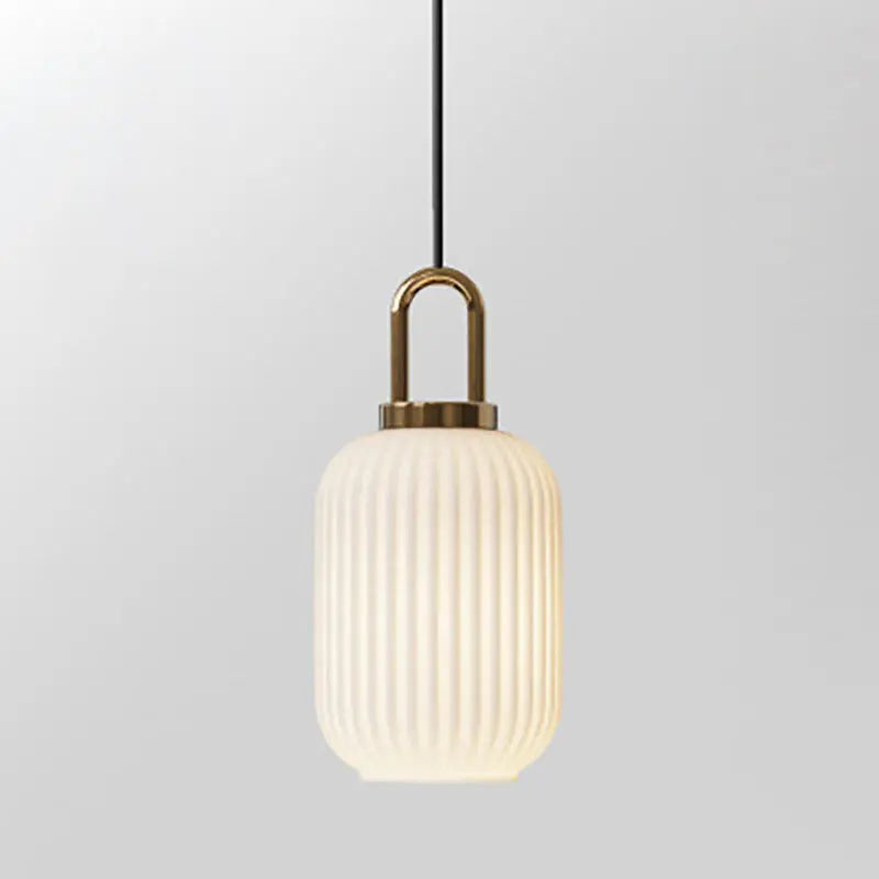 Contemporary Nordic Round Oval Pumpkin Stainless Steel Striped Glass 1-light Pendant Light for Living Room BulbSquare