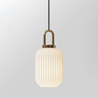 Contemporary Nordic Round Oval Pumpkin Stainless Steel Striped Glass 1-light Pendant Light for Living Room BulbSquare