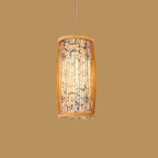 Modern Chinese Cylinder Waist Drum Bamboo Weaving 1-light Pendant Light