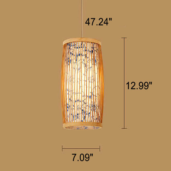 Modern Chinese Cylinder Waist Drum Bamboo Weaving 1-light Pendant Light