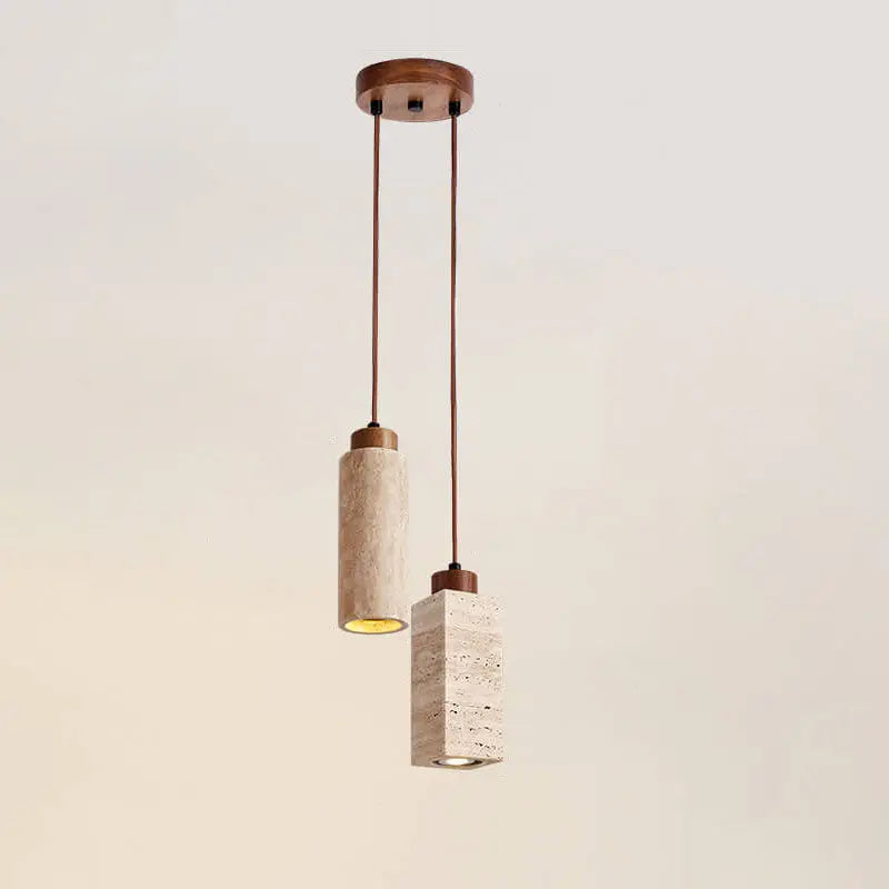 Japanese Wabi-sabi Solid Wood Stone 1/2/3-light Island Light Chandelier BulbSquare