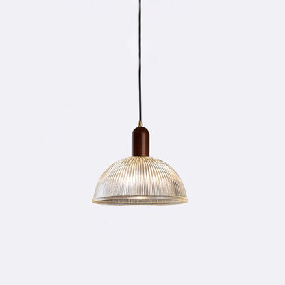 Traditional Vintage Round Bowl Solid Wood Dome Glass 1-light Pendant Light for Living Room