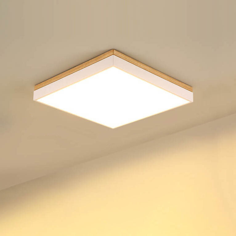 Modern Minimalist Solid Wood Acrylic Square Rectangle LED Flush Mount Ceiling Light for Living Room BulbSquare