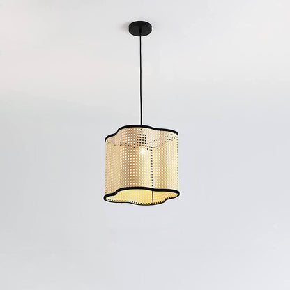 Japanese Minimalist Round Plum Pvc Rattan 1-light Pendant Light