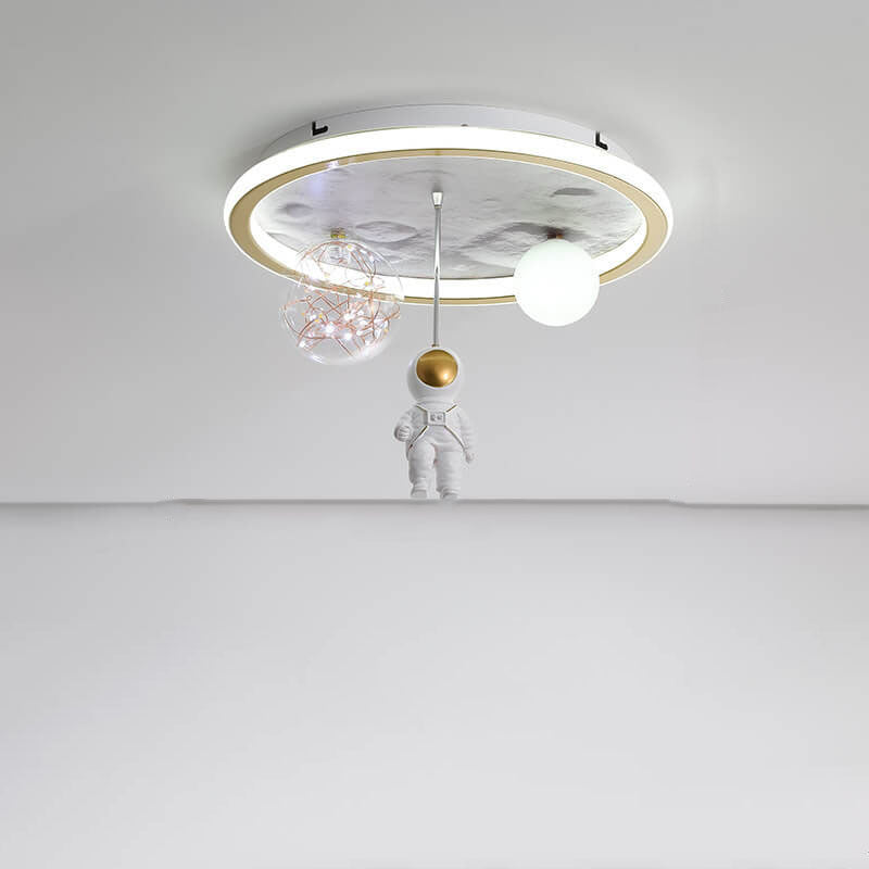 Lumendat Children Creative Cartoon Astronaut Moon Acrylic LED Kids Flush Mount Ceiling Light Lumendat