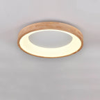Nordic Minimalist Log Wood Round LED Flush Mount Ceiling Light Lumendat