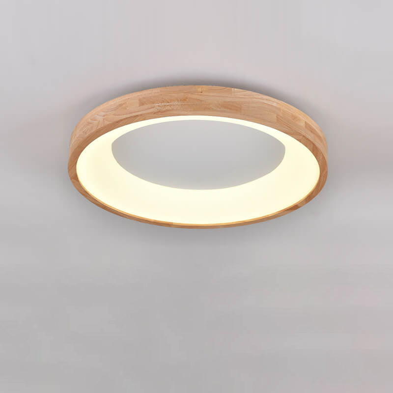 Nordic Minimalist Log Wood Round LED Flush Mount Ceiling Light Lumendat