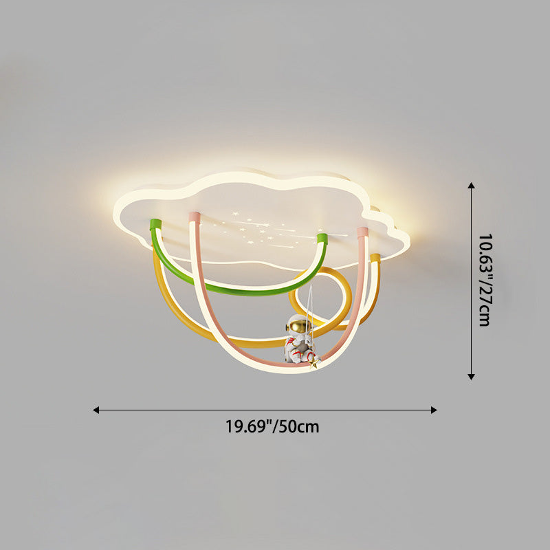 Lumendat Contemporary Creative Cartoon Astronaut Cloud Iron Aluminum Rainbow Curve LED Kids Flush Mount Ceiling Light For Bedroom Lumendat