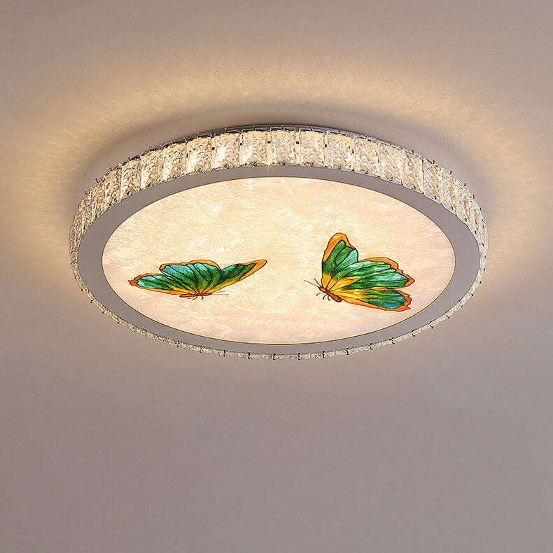 Modern Luxury Enamel Crystal Round LED Flush Mount Ceiling Light Lumendat