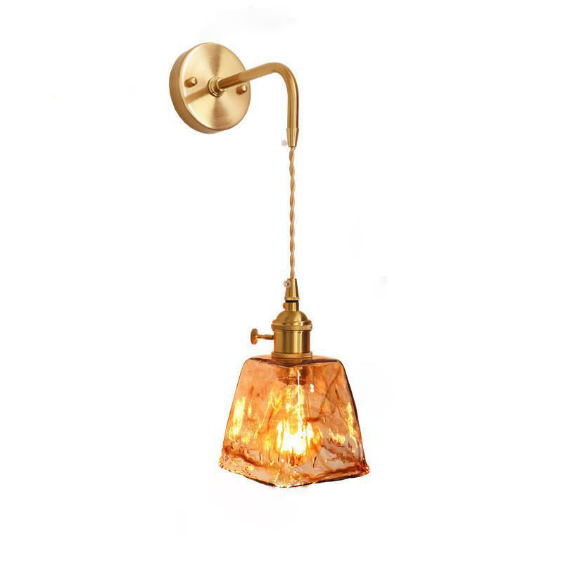 Modern Minimalist Eclectic Amber Glass Brass Iron Geometric 1-Light Wall Sconce Lamp For Living Room Lumendat