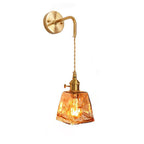 Modern Minimalist Eclectic Amber Glass Brass Iron Geometric 1-Light Wall Sconce Lamp For Living Room Lumendat